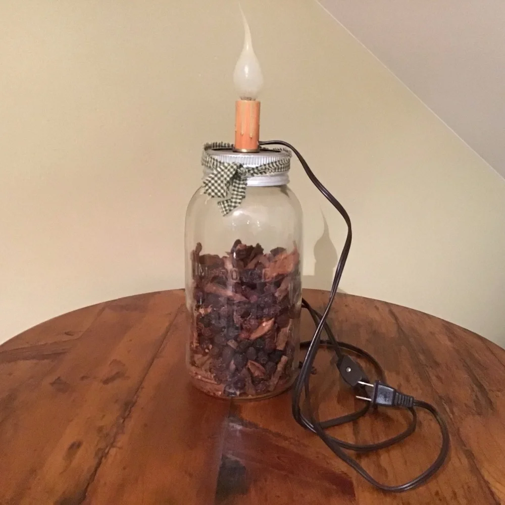 Rustic Mason Jar Lamp with Gingham Bow - Picture 2 of 2